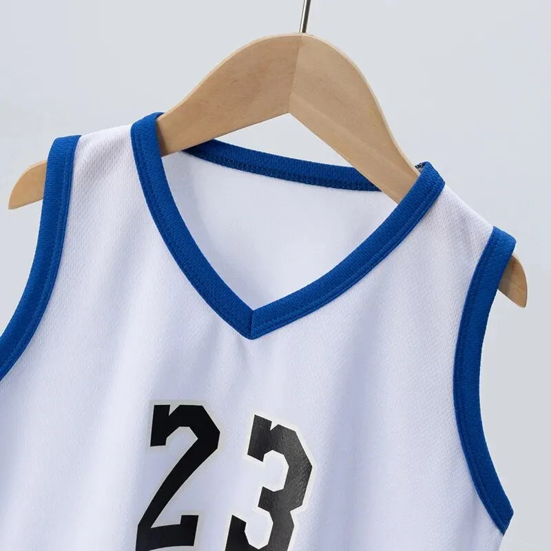 Summer CHILDREN'S Basketball Suit Boys and Girls Sports Vest Shorts Suit 23rd Handsome Boys and Students Vest Suit Leedoar