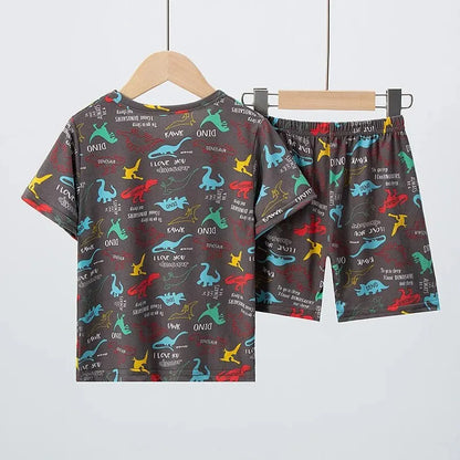 Summer CHILDREN'S Shorts and Short Sleeves 2-piece Cute Dinosaur Home Clothes Boys and Girls Casual Joker Suit. Leedoar