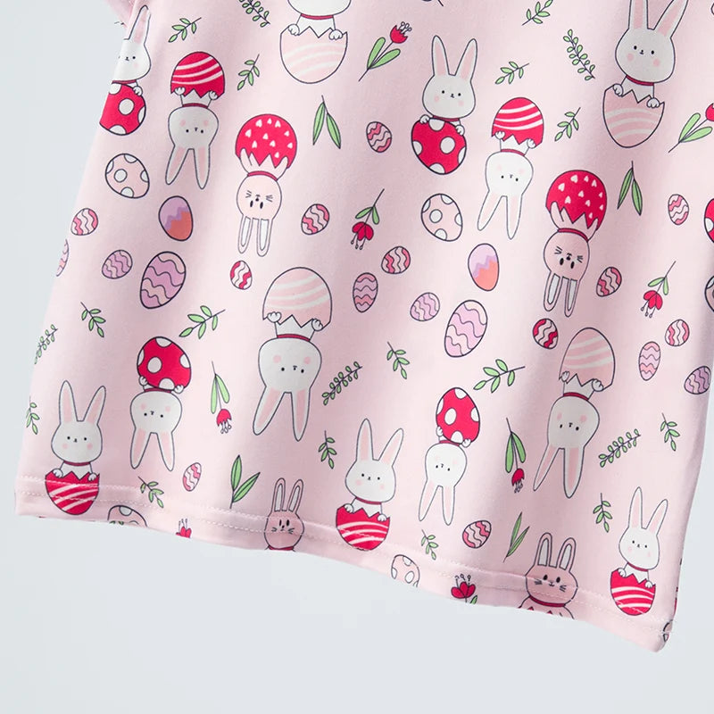 Summer CHILDREN'S Shorts and Short Sleeves 2-piece Pink Rabbit Girl Joker Casual Suit Home Clothes Leedoar