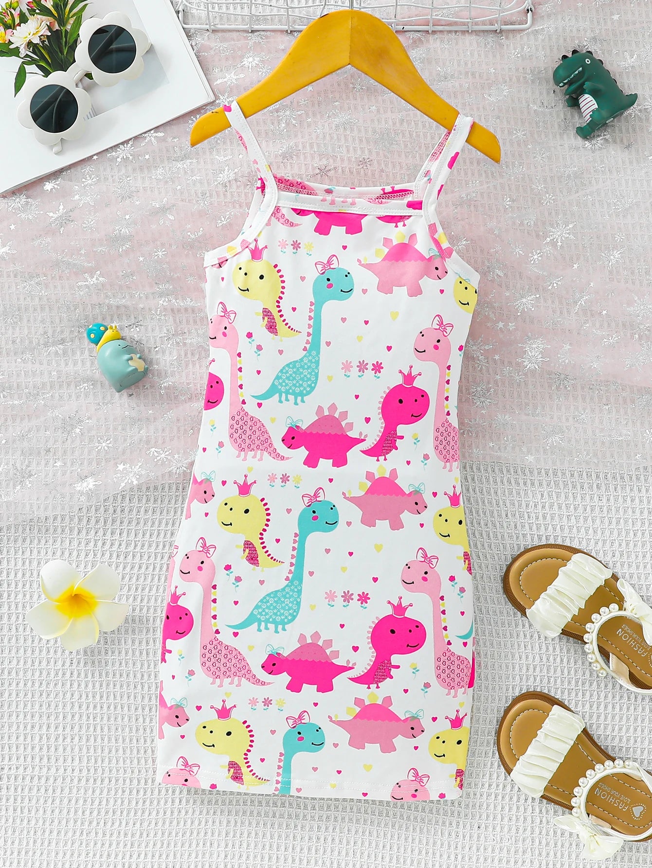 Summer Clothing Cartoon Dress Casual Fashion Print Cute Girl Suspender Dress Leedoar