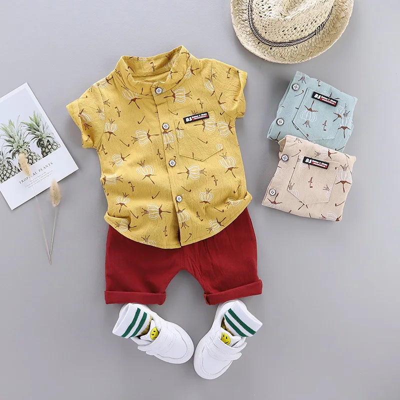 Summer Cotton Baby Boys Clothes suits Fashion Children's girls Shirt with Shorts 2-Piece Sets Leedoar