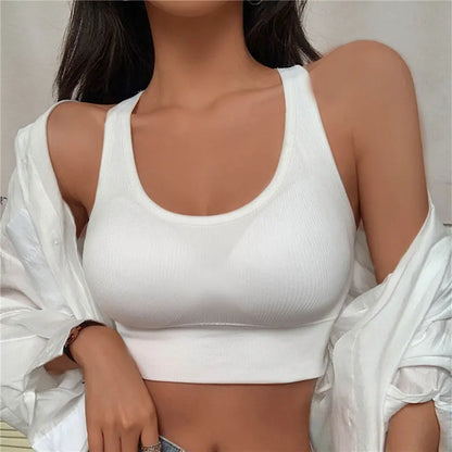 Summer Fashion Sexy Crop Top Women Bra Hollowed Back Cross Strap Yoga Sports Bra Breathable Underwear Female Fitness Vest Leedoar