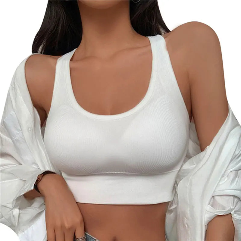 Summer Fashion Sexy Crop Top Women Bra Hollowed Back Cross Strap Yoga Sports Bra Breathable Underwear Female Fitness Vest Leedoar