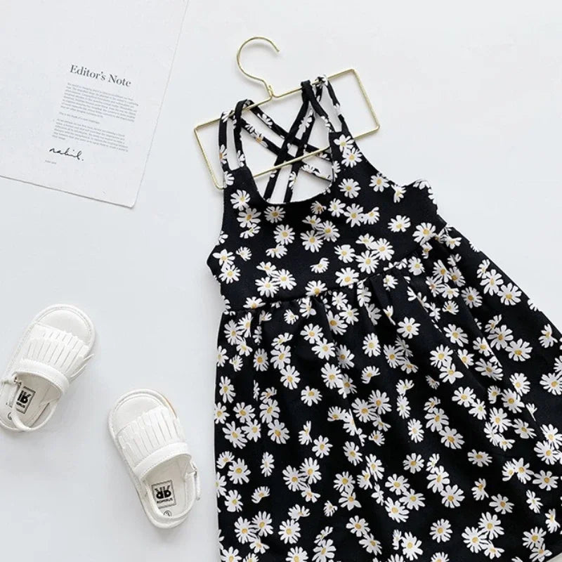 Summer Girl Backless Daisy Suspender Dress Seaside Holiday Children's Clothing 1-6Y Leedoar