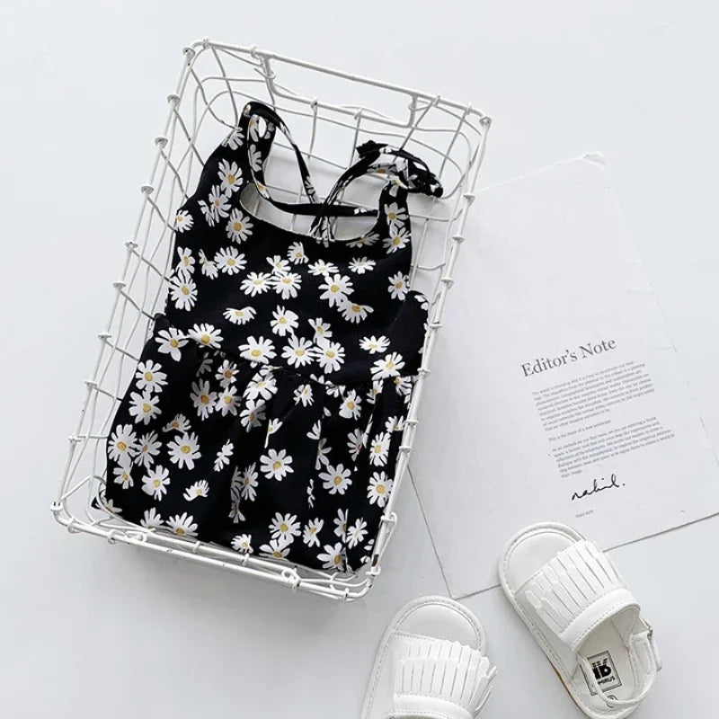 Summer Girl Backless Daisy Suspender Dress Seaside Holiday Children's Clothing 1-6Y Leedoar