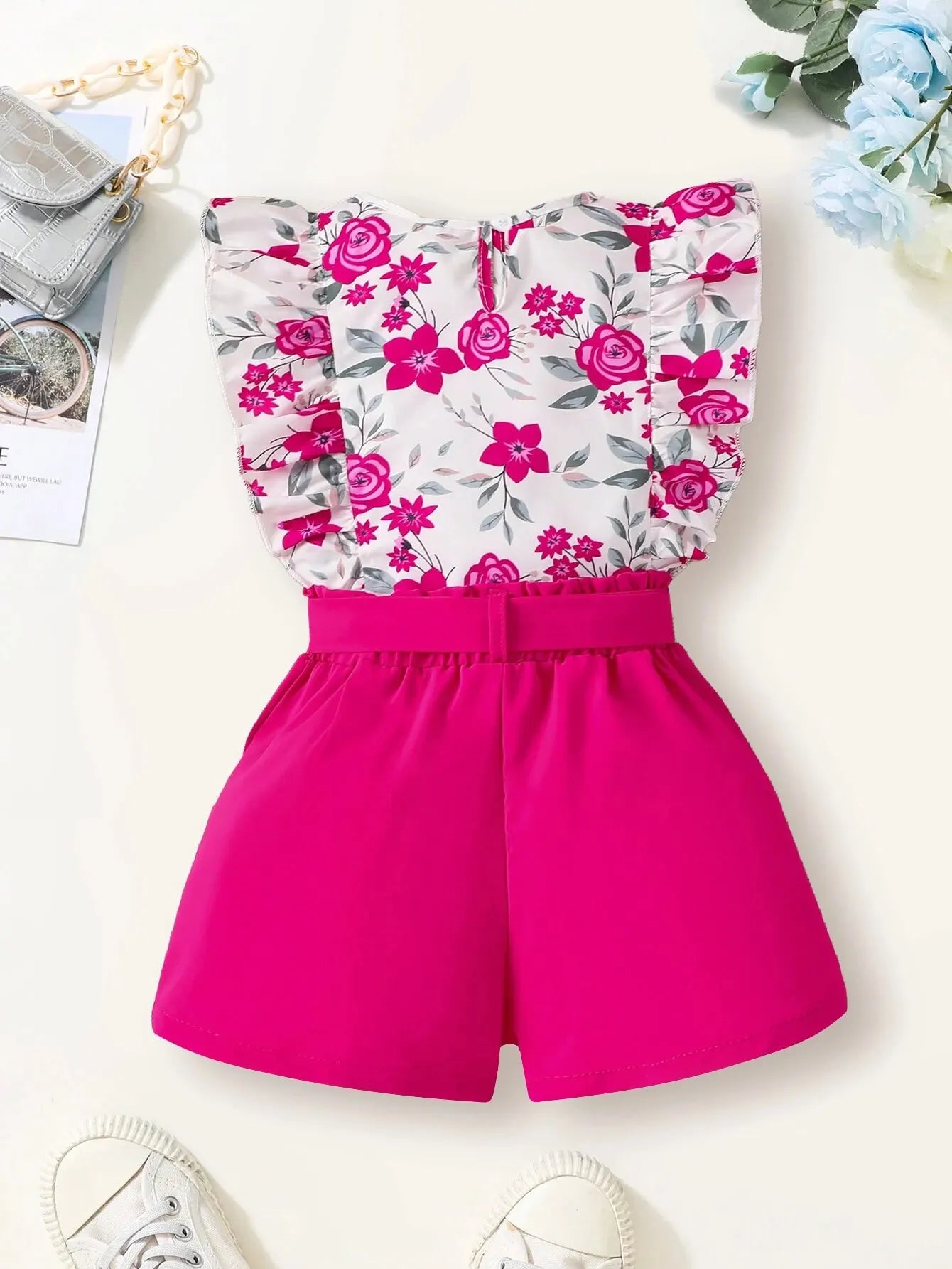 Summer Girls Jumpsuit Vest Shorts Belt Fashionable and Cheap Children's Clothing 4-7Y Leedoar