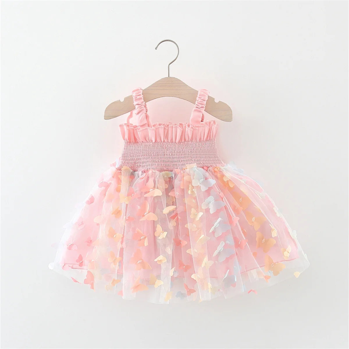 Summer Girls' Princess Party Birthday Dress Back Bow Wings Fairy Strap Embroidered Butterfly Mesh Dress Leedoar