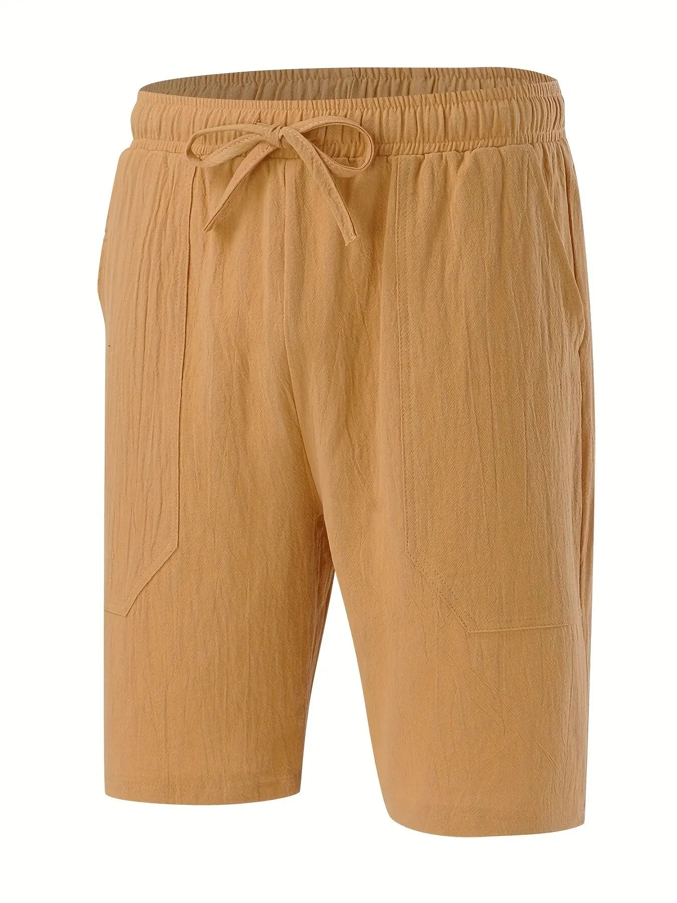 Summer MEN'S Cotton and Linen Shorts Drawstring Elastic Waist Straight Leg Solid Color Breathable Daily Beach Five Casual Pants Leedoar