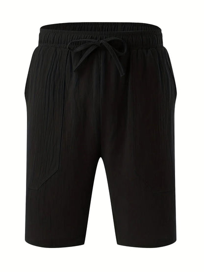 Summer MEN'S Cotton and Linen Shorts Drawstring Elastic Waist Straight Leg Solid Color Breathable Daily Beach Five Casual Pants Leedoar