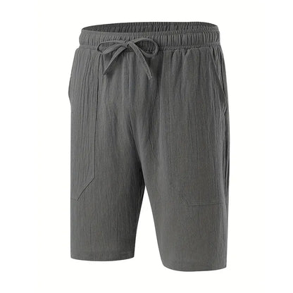 Summer MEN'S Cotton and Linen Shorts Drawstring Elastic Waist Straight Leg Solid Color Breathable Daily Beach Five Casual Pants Leedoar