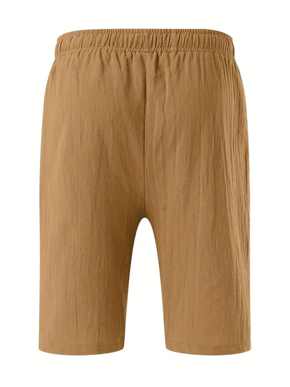 Summer MEN'S Cotton and Linen Shorts Drawstring Elastic Waist Straight Leg Solid Color Breathable Daily Beach Five Casual Pants Leedoar