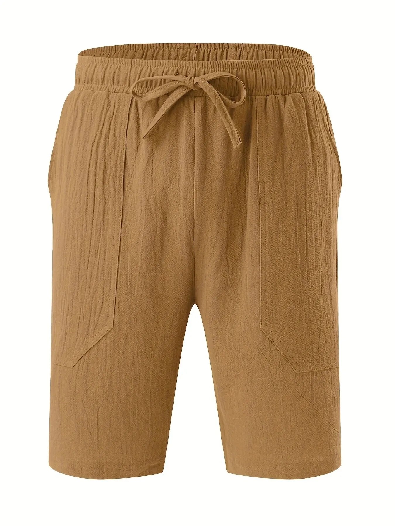 Summer MEN'S Cotton and Linen Shorts Drawstring Elastic Waist Straight Leg Solid Color Breathable Daily Beach Five Casual Pants Leedoar