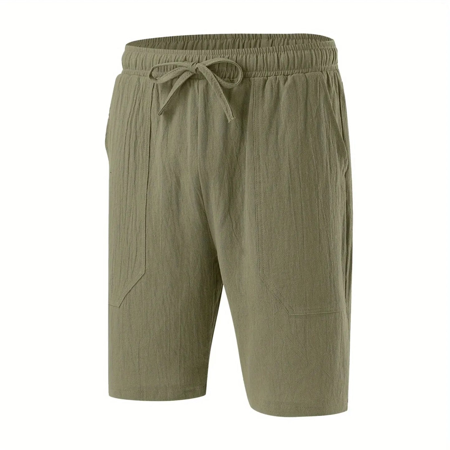 Summer MEN'S Cotton and Linen Shorts Drawstring Elastic Waist Straight Leg Solid Color Breathable Daily Beach Five Casual Pants Leedoar