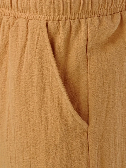 Summer MEN'S Cotton and Linen Shorts Drawstring Elastic Waist Straight Leg Solid Color Breathable Daily Beach Five Casual Pants Leedoar