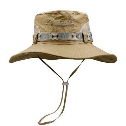 Summer Men Bucket Hat Outdoor UV Protection Wide Brim Panama Safari Hunting Hiking Hat Mesh Fisherman Hat Beach Sunscreen Cap Leedoar