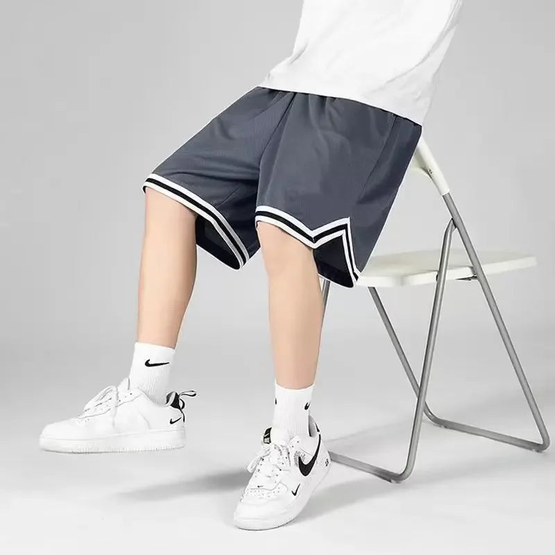 Summer Men's Casual Shorts Versatile Solid Color Simple Lightweight Loose-fit Sports Ice Silk Five-minute Pants Leedoar