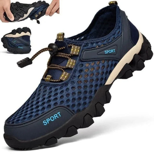 Sapatos esportivos de malha masculinos de verão, moda montanhismo, respirável, leve, antiderrapante, sapatos para atividades ao ar livre, viagem, corrida, sapatos casuais 