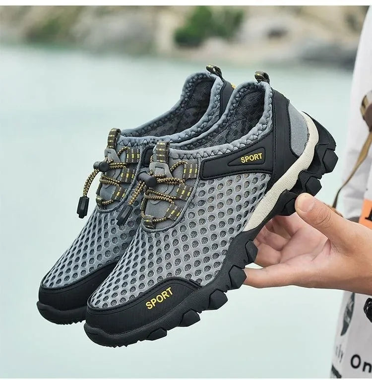 Summer Men's Mesh Sports Shoes Fashion Mountaineering Breathable Lightweight Anti Slip Shoes Outdoor Travel Running Casual Shoes Leedoar