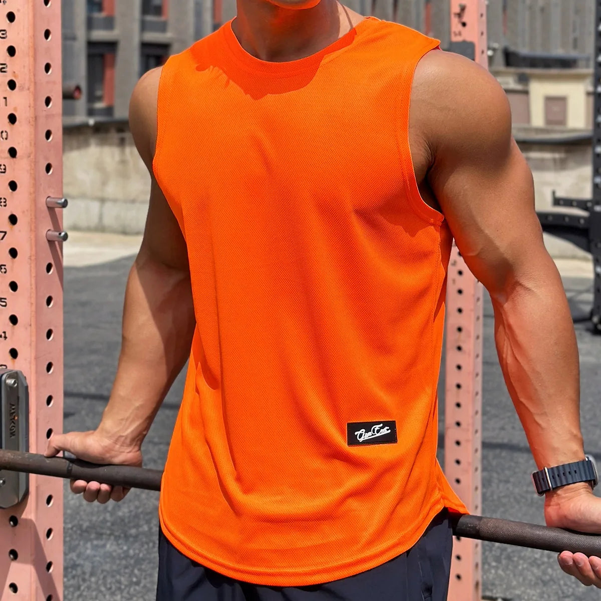 Summer New Trend Men's Pullover Round Neck Mesh Bottom Shirt Sports Fitness Top Sleeveless Vest Quick Dry Leedoar