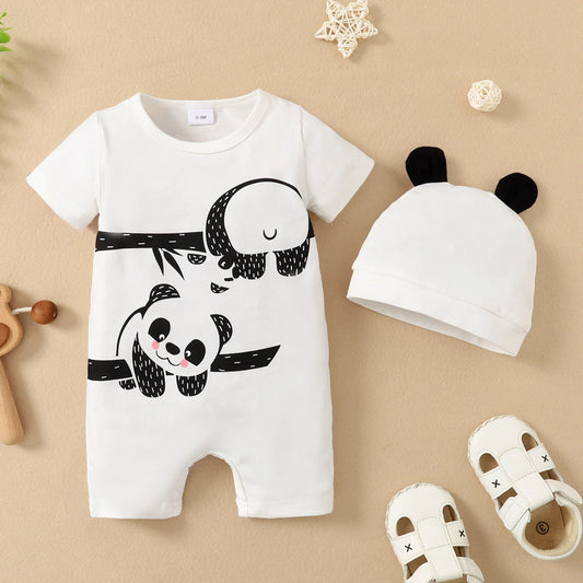 Summer Newborn Infant 0-1 Years Old Baby Boys Girls Romper Short Sleeve Panda Print Baby Clothing Leedoar