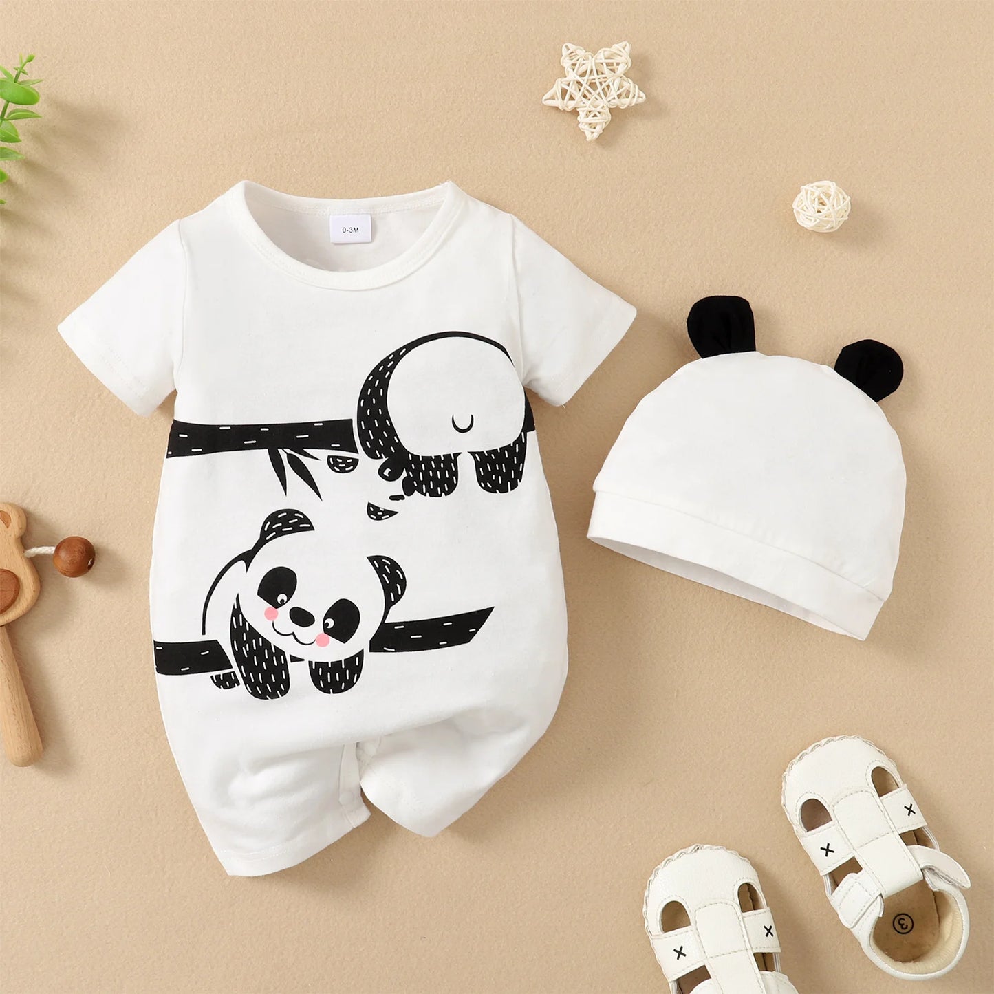 Summer Newborn Infant 0-1 Years Old Baby Boys Girls Romper Short Sleeve Panda Print Baby Clothing Leedoar