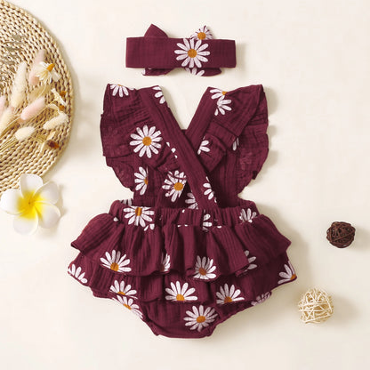 Summer Newborn Infant 0-18Month Baby Girls Romper Sunflower Print Sleeveless Cute Kids Onepiece Jumpsuit Leedoar