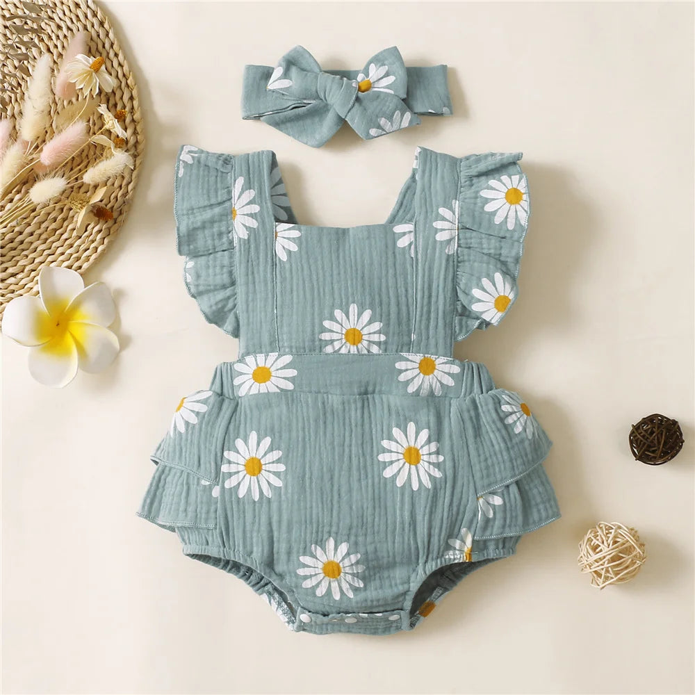 Summer Newborn Infant 0-18Month Baby Girls Romper Sunflower Print Sleeveless Cute Kids Onepiece Jumpsuit Leedoar