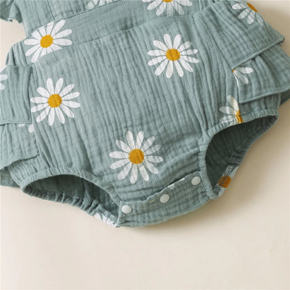 Summer Newborn Infant 0-18Month Baby Girls Romper Sunflower Print Sleeveless Cute Kids Onepiece Jumpsuit Leedoar