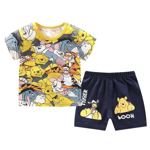 Summer T-shirt Shorts Children's Short Sleeve Set Cotton Tees Pants Tracksuits Boys And Girls Babies Clothes Casual Two Piece Leedoar