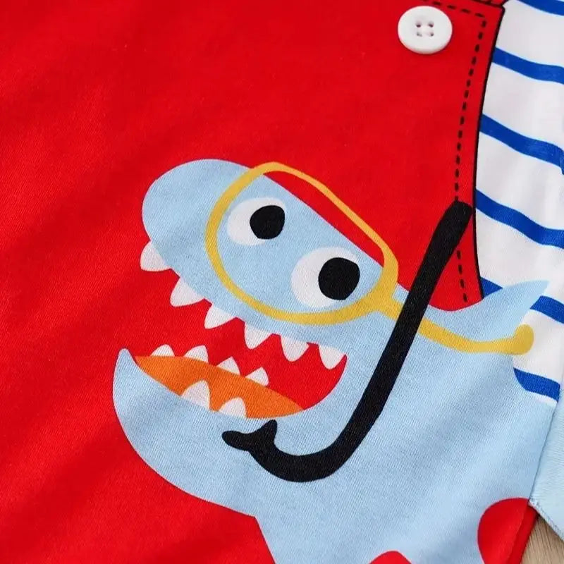 Summer fashion baby jumpsuit short sleeved fake two-piece shark baby boy and girl jumpsuit Leedoar