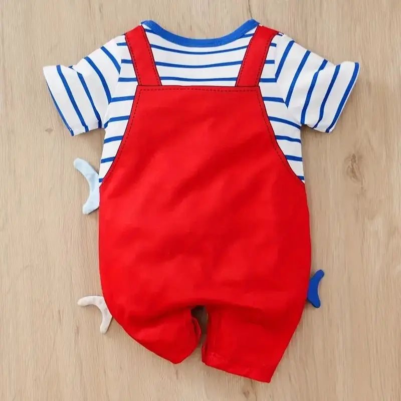 Summer fashion baby jumpsuit short sleeved fake two-piece shark baby boy and girl jumpsuit Leedoar