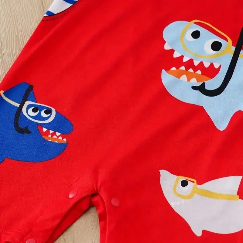 Summer fashion baby jumpsuit short sleeved fake two-piece shark baby boy and girl jumpsuit Leedoar