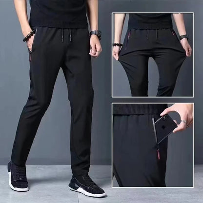 Summer new men's casual pants slim Korean ice silk pants Jin round thin sports pants straight tube quick drying pants Leedoar