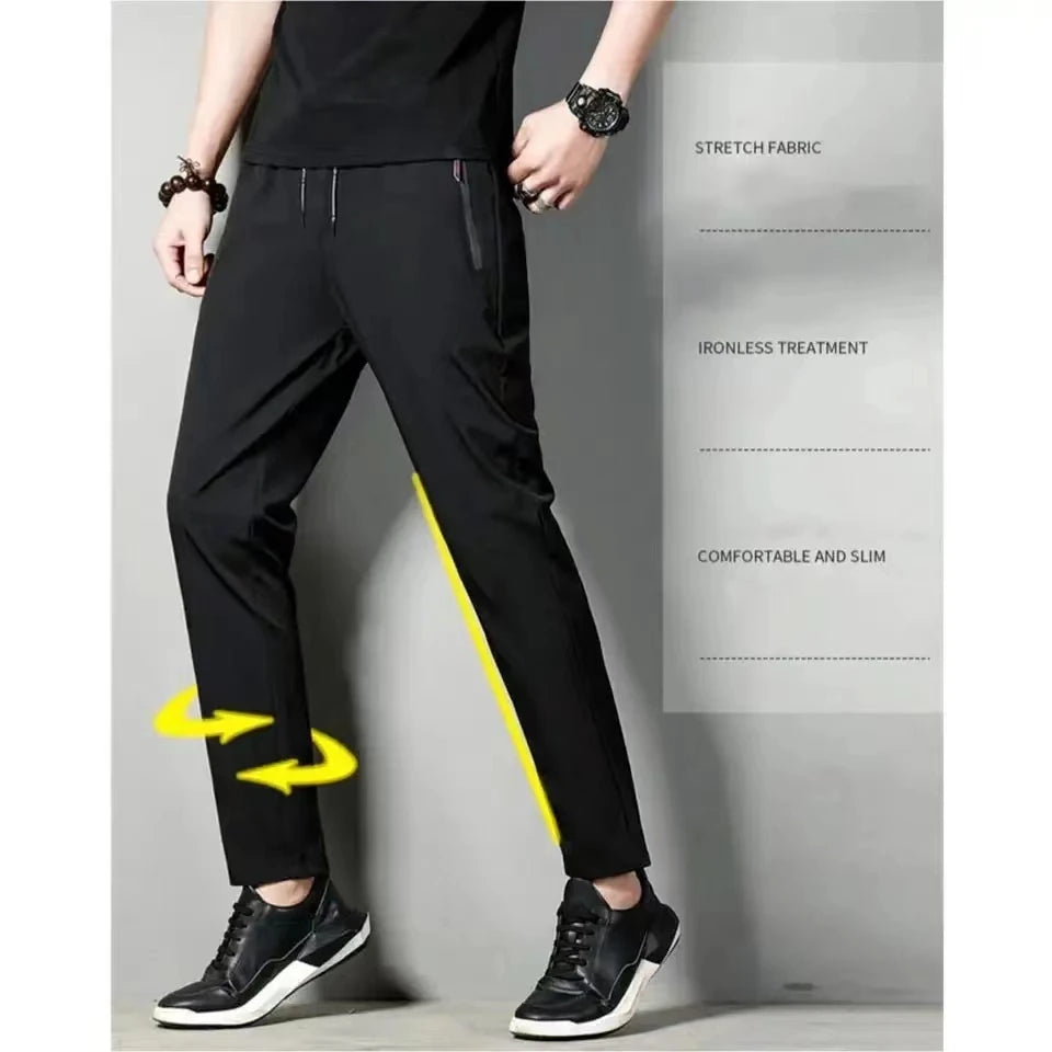 Summer new men's casual pants slim Korean ice silk pants Jin round thin sports pants straight tube quick drying pants Leedoar