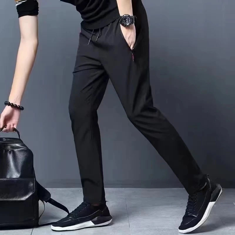 Summer new men's casual pants slim Korean ice silk pants Jin round thin sports pants straight tube quick drying pants Leedoar