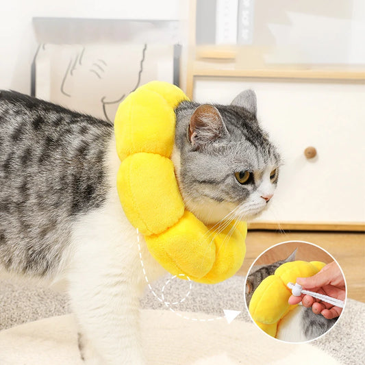 Sunflower Pet Collar Adjustable Anti-Bite Surgery Anti-Lick Wound Healing Cat Protection Collars Soft Plush Elizabethan Collar Leedoar