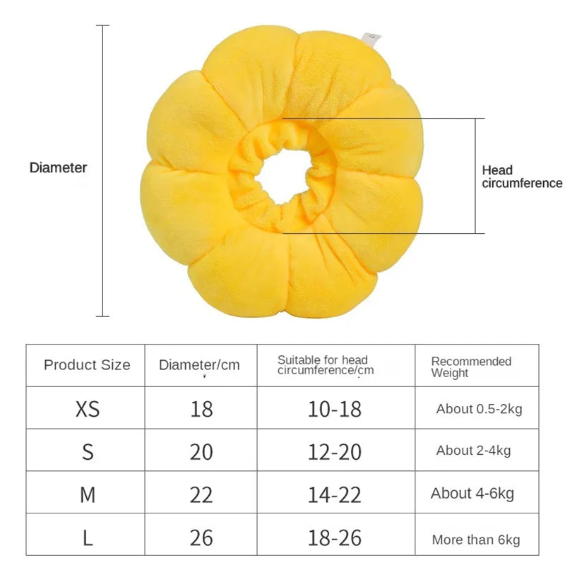 Sunflower Pet Collar Adjustable Anti-Bite Surgery Anti-Lick Wound Healing Cat Protection Collars Soft Plush Elizabethan Collar Leedoar