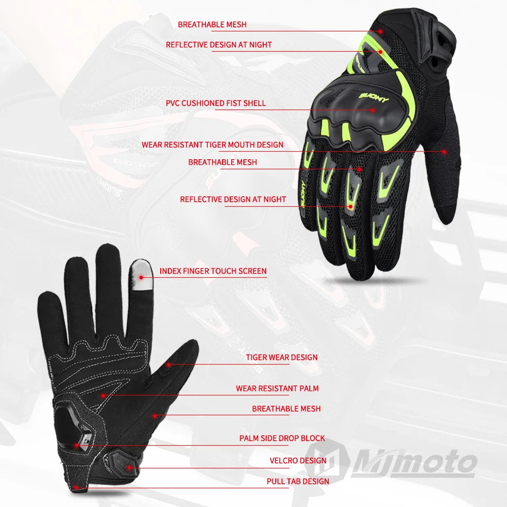 Suomy Motorcycle Gloves Summer Mesh Breathable Moto Gloves Men Women Touch Screen Motocross Gloves Touch Screen Cycling Gloves Leedoar