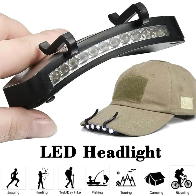 Linterna frontal LED superbrillante con clip para gorra, para pesca al aire libre, camping y caza 