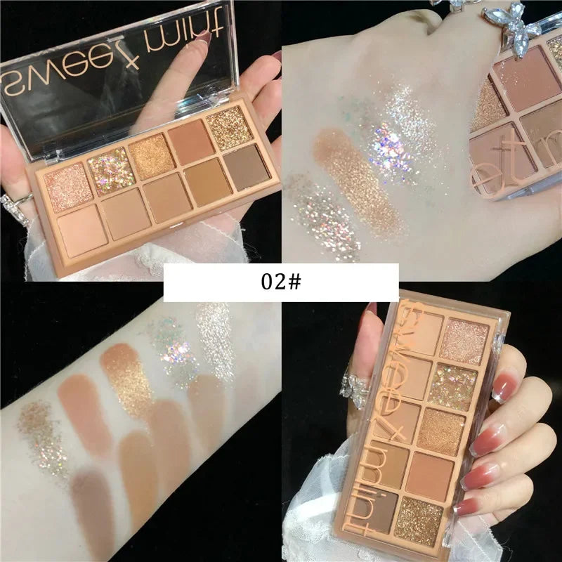 Paleta de sombras de ojos en 10 colores mate con brillo Sweet Mint, sombra de ojos con pigmento brillante y brillo nude, maquillaje de larga duración, cosmético 