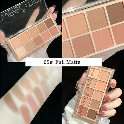 Paleta de sombras de ojos en 10 colores mate con brillo Sweet Mint, sombra de ojos con pigmento brillante y brillo nude, maquillaje de larga duración, cosmético 