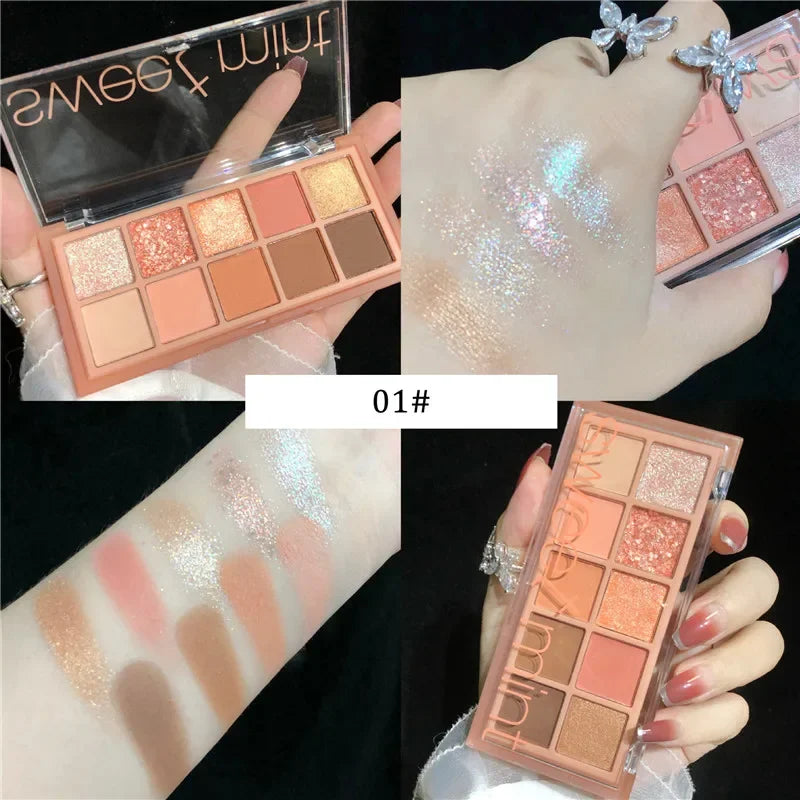 Paleta de sombras de ojos en 10 colores mate con brillo Sweet Mint, sombra de ojos con pigmento brillante y brillo nude, maquillaje de larga duración, cosmético 