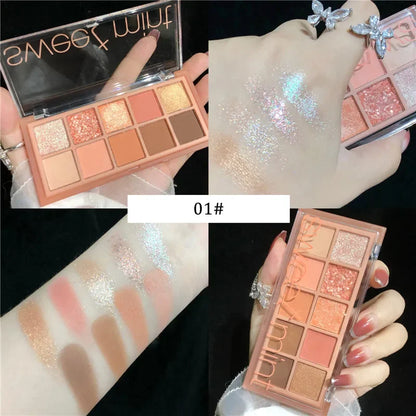 Sweet Mint 10 Cores Shimmer Matte Eyeshadow Paleta de maquiagem Nude Glitter Brilhante Pigmento Sombra de olhos Longa duração Maquiagem Cosméticos 