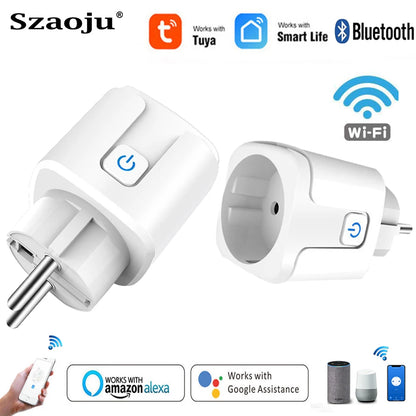 Szaoju Tuya Smart Socket 16A/20A EU WiFi Plug Wireless Remote Outlet Timing Function Voice Control Google Assistant Alexa Alice Leedoar