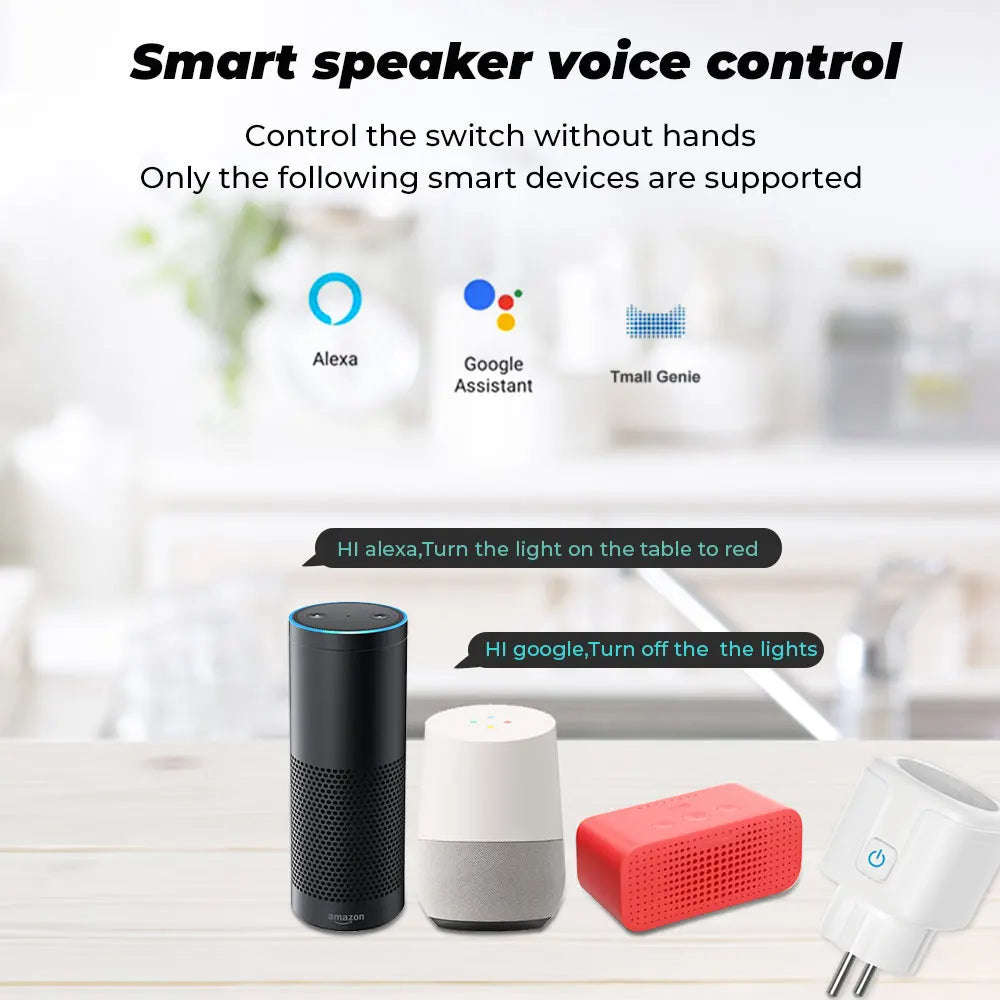 Szaoju Tuya Smart Socket 16A/20A EU WiFi Plug Wireless Remote Outlet Timing Function Voice Control Google Assistant Alexa Alice Leedoar