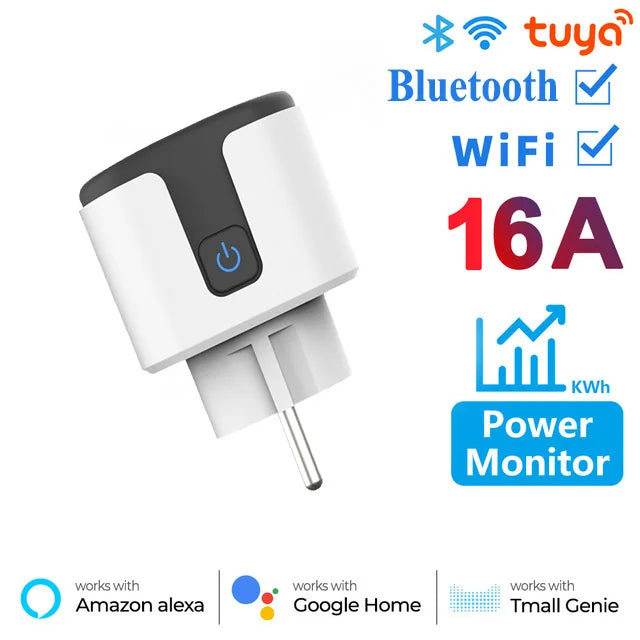 Szaoju Tuya Smart Socket 16A/20A EU WiFi Plug Wireless Remote Outlet Timing Function Voice Control Google Assistant Alexa Alice Leedoar