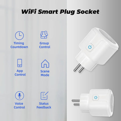 Szaoju Tuya Smart Socket 16A/20A EU WiFi Plug Wireless Remote Outlet Timing Function Voice Control Google Assistant Alexa Alice Leedoar