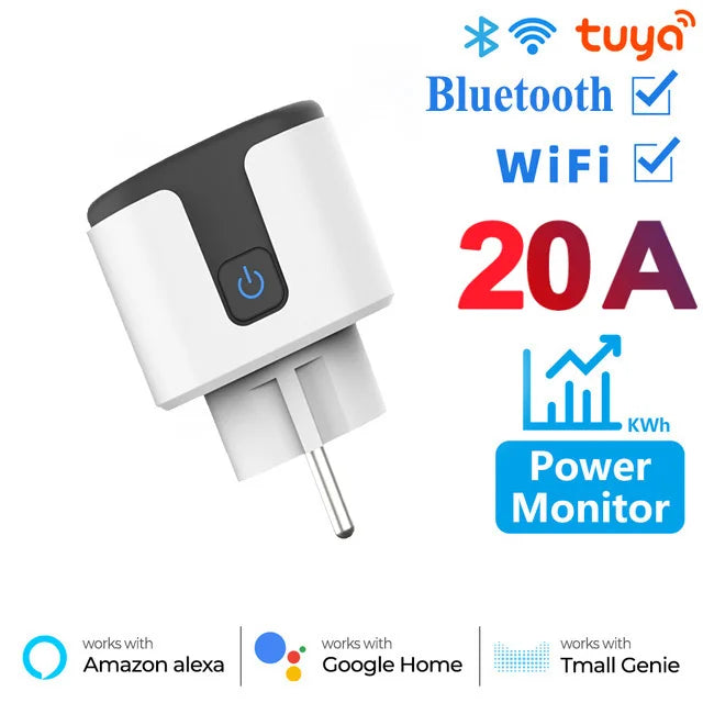 Szaoju Tuya Smart Socket 16A/20A EU WiFi Plug Wireless Remote Outlet Timing Function Voice Control Google Assistant Alexa Alice Leedoar