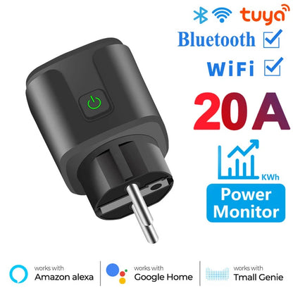 Szaoju Tuya Smart Socket 16A/20A EU WiFi Plug Wireless Remote Outlet Timing Function Voice Control Google Assistant Alexa Alice Leedoar