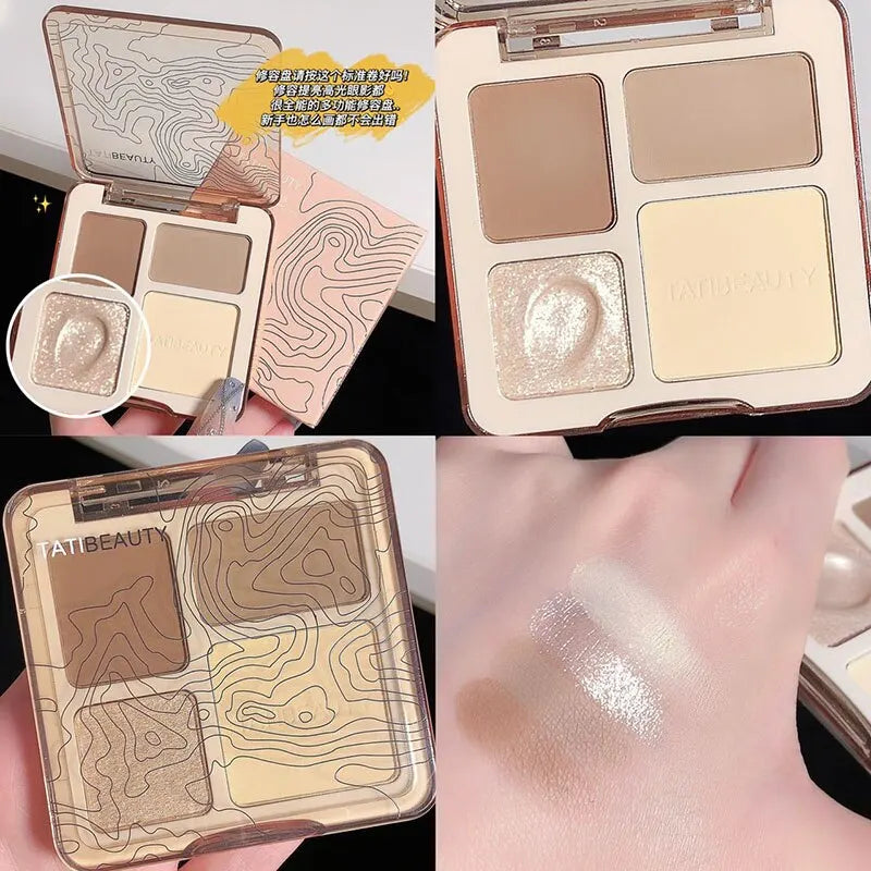 TATIBEAUTY Four Color Contouring Tray Highlight Contouring - Body Tray Matte Shine Powder Highlight Solid Contouring Leedoar